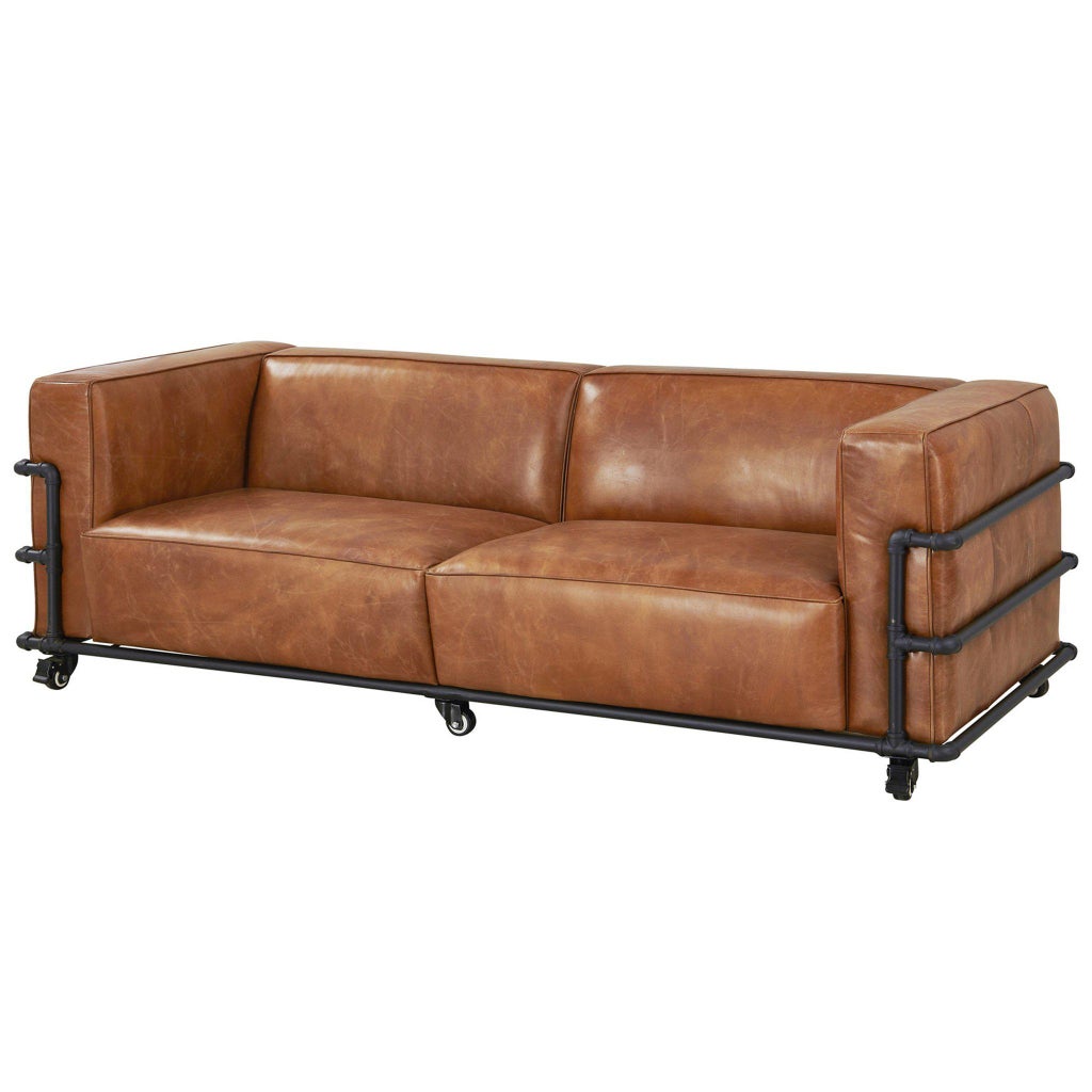 Crafters and Weavers Henry Industrial Modern Leather Sofa | Chairish