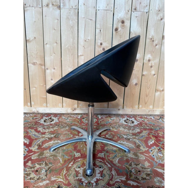 Set of 4 Swivel Shell Chairs 1980 Karisma Leather & Chrome Metal For Sale - Image 6 of 9