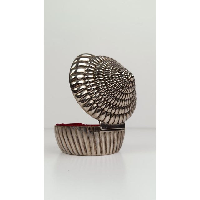Vintage Sundial Shell-Shaped Silver-Plated Metal Trinket Case Box, 1970s For Sale - Image 9 of 17