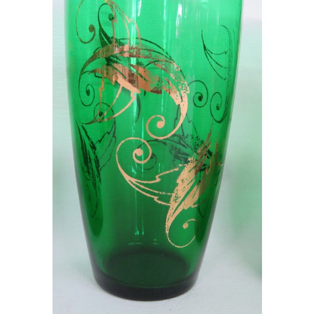 Mid 20th Century Mid Century Anchor Hocking Green Tumblers Gold Leaves Set of Eight 4603b For Sale - Image 5 of 14