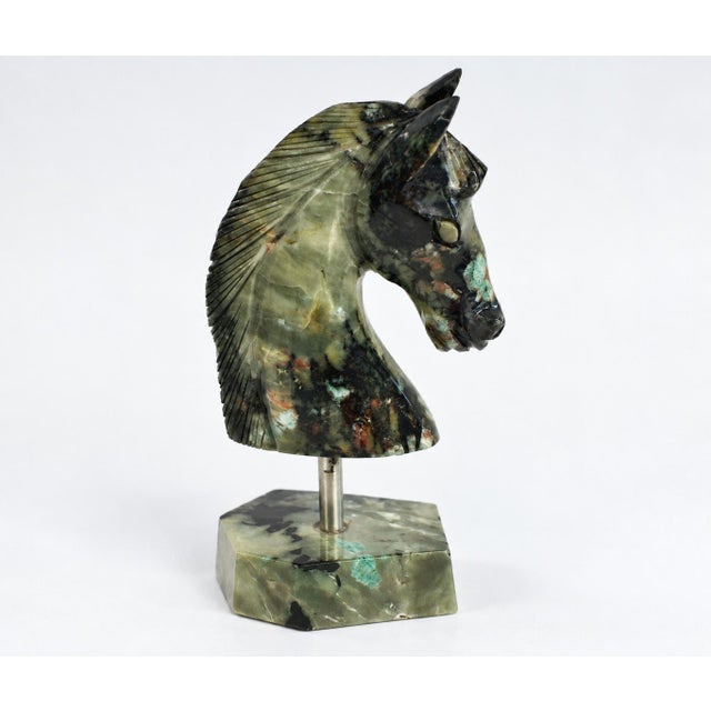 Contemporary Emerald Gemstone Horse Bust Statue Emerald Nose Hand Carved Sculpture For Sale - Image 3 of 15