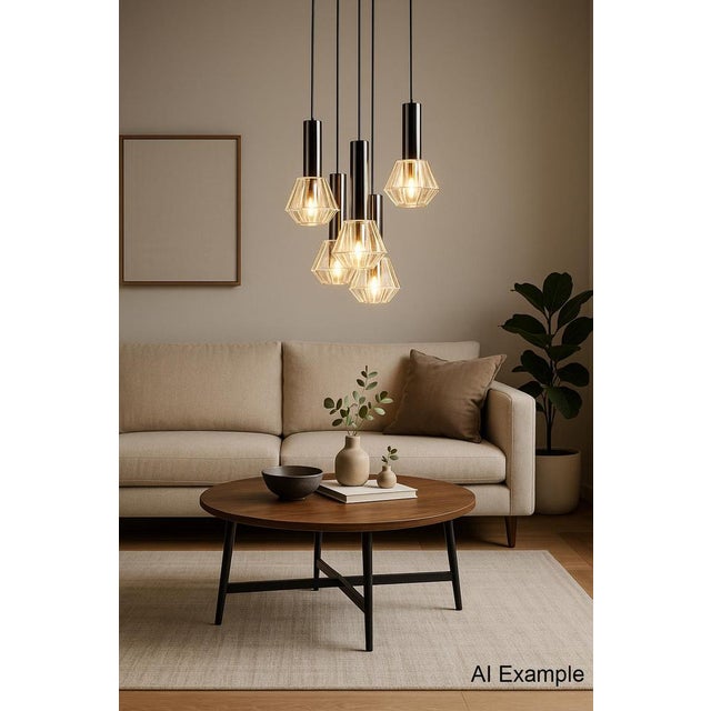 Metal Minimalist Cascade Lamp with Five Faceted Glass Shades and Chrome, 1970s For Sale - Image 7 of 8