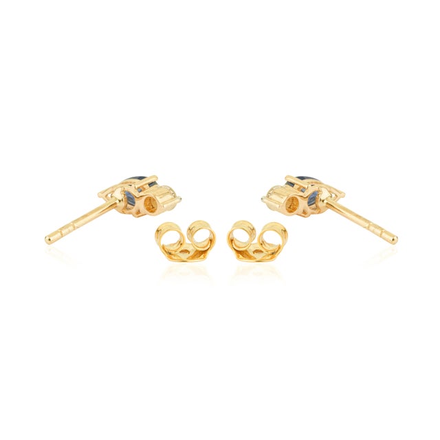 Metal Pear-Cut Blue Sapphire & Diamond Classic Earrings in 14k Solid Yellow Gold- A Pair For Sale - Image 7 of 11