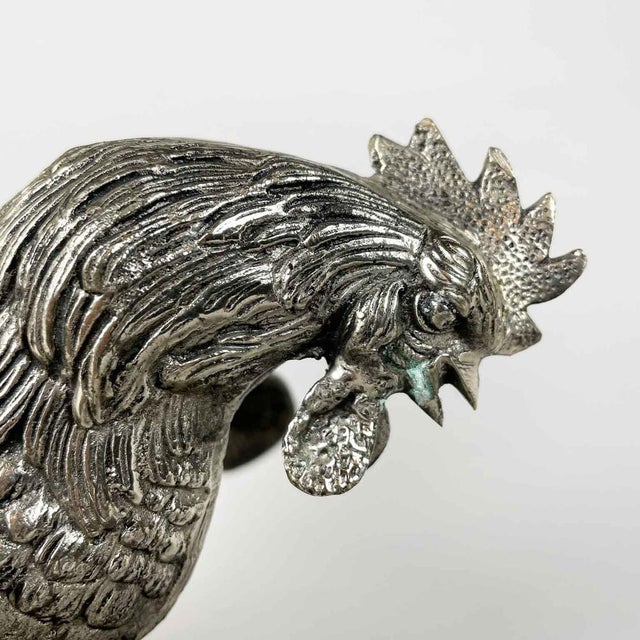 Metal Bronze Cast Roosters in Silver, 1900s, Set of 2 For Sale - Image 7 of 11