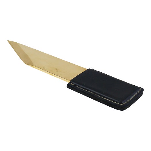 Large No. 4215 Letter Opener Knife in Brass and Leather by Carl Auböck, Vienna, Austria, 1950s For Sale