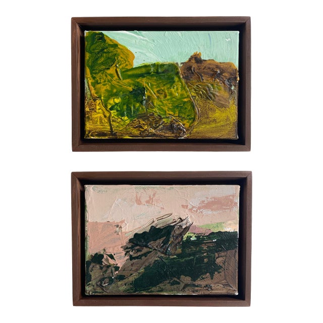 "Fields" Set of 2 Framed Mini Paintings by Jessalin Beutler For Sale