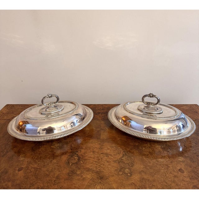 1900 - 1909 Antique Edwardian Silver-Plated Oval Entree Dishes, 1900, Set of 2 For Sale - Image 5 of 5