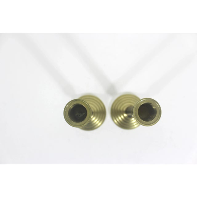 Mid Century Set of 2 Vintage Brass and Black Candle Holders For Sale - Image 4 of 6