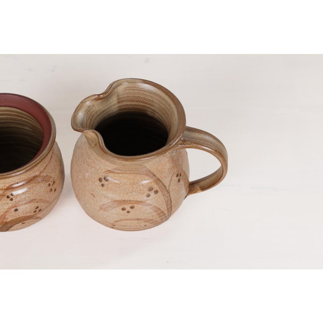 Beige 1988 Handmade Studio Pottery Sugar Bowl & Creamer Set | Signed by Artist For Sale - Image 8 of 12
