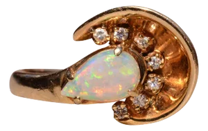 The Belyando: Vintage Retro Australian Opal and Diamond Ring in 14K Yellow Gold
