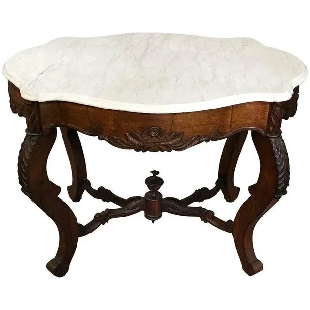 Wood 19th Century Victorian Carved Rosewood and Marble Table For Sale - Image 7 of 7
