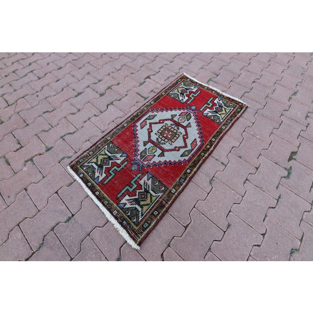 1960s Turkish Vintage Authentic Rug Size: 1.8 x 3.5 ft ( 56 x 108 cm) 22 x 42 inches Color: Organic Natural Dye (...