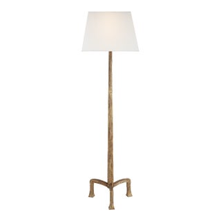 Chapman & Myers by Visual Comfort Signature Strie Floor Lamp in Gilded Iron with Linen Shade For Sale