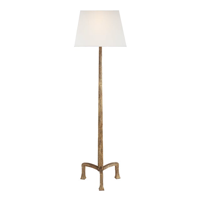 Chapman & Myers by Visual Comfort Signature Strie Floor Lamp in Gilded Iron with Linen Shade For Sale