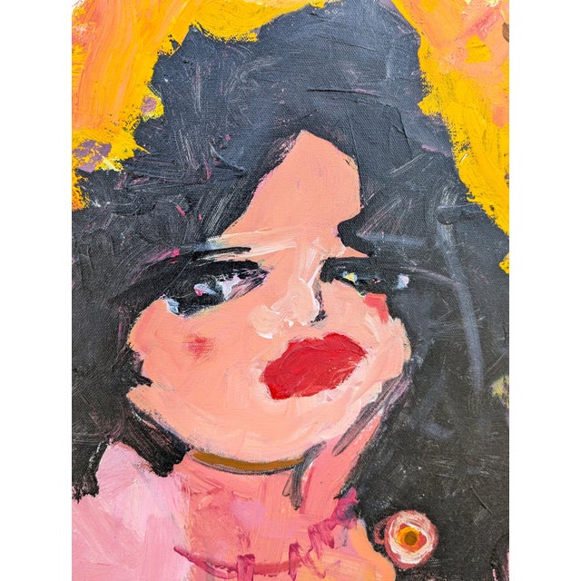 Contemporary pink and yellow abstract expressionist figure painting by Venezuelan artist Subero Oswaldo. The work features...