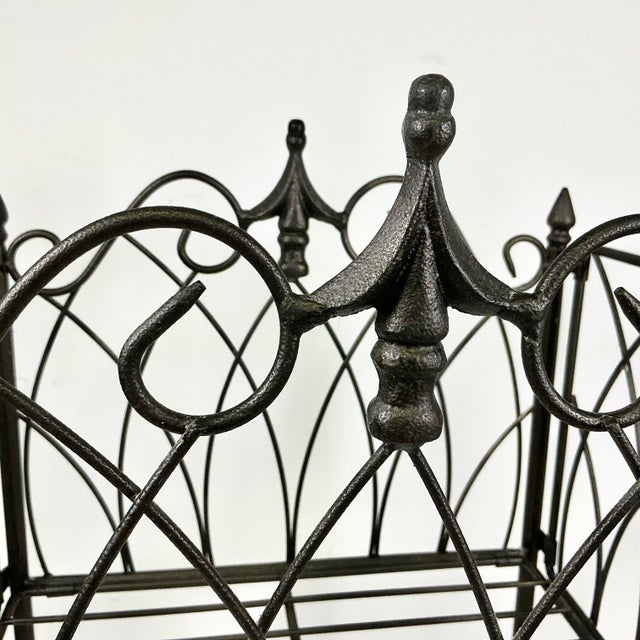 Metal Mid-Century Boho Chic French Style Fluer De Lis Folding Iron Plant Stand With Two Tiers For Sale - Image 7 of 11