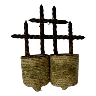 Miniature Vintage Tramp Art Hand Made Objet d'Art of Planters With Trellis For Sale