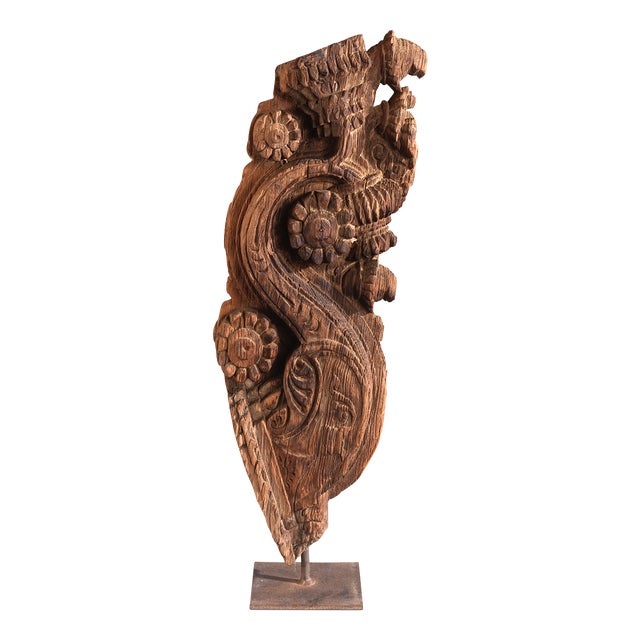 Carved Wooden Ornament on Iron Stand, 1950s For Sale