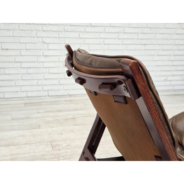 Brown Norwegian Lounge Chair in Brown Furniture Leather, 1970s For Sale - Image 8 of 18