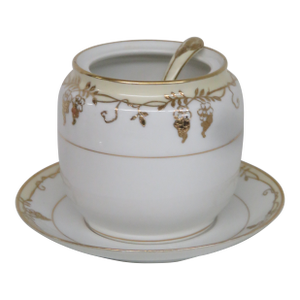 Nippon Hand Painted Porcelain Jam Jar With Spoon and Plate 4578b