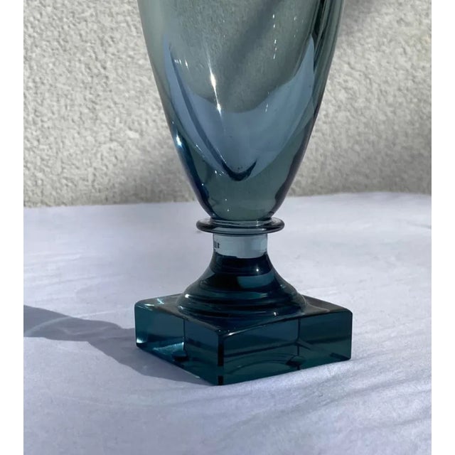 Vintage Mid 20th Century Slate Blue Glass Footed Vase For Sale In Little Rock - Image 6 of 9