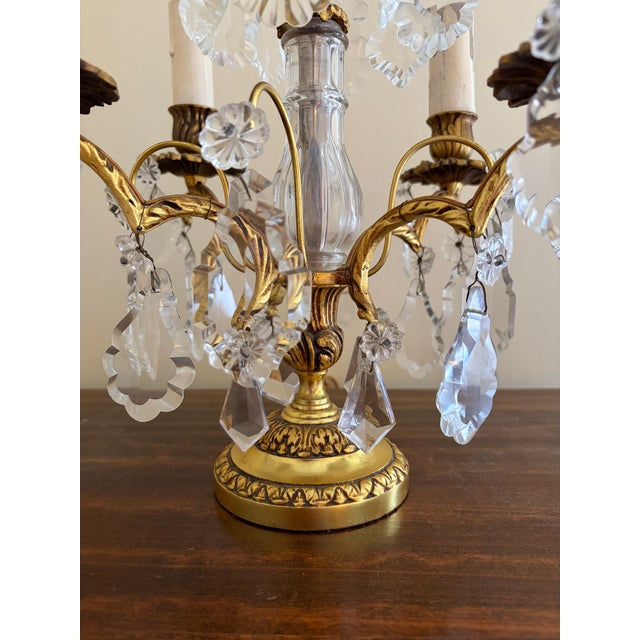 Antique French Dore Bronze & Crystal Girandole Candelabra Lamps - a Pair For Sale - Image 9 of 13