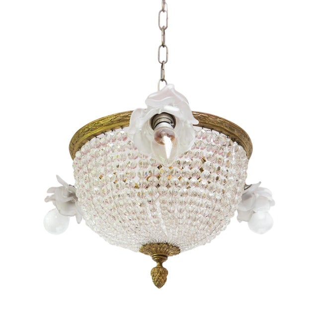 French Corbeille Chandelier in Bronze and Glass, 1890s For Sale