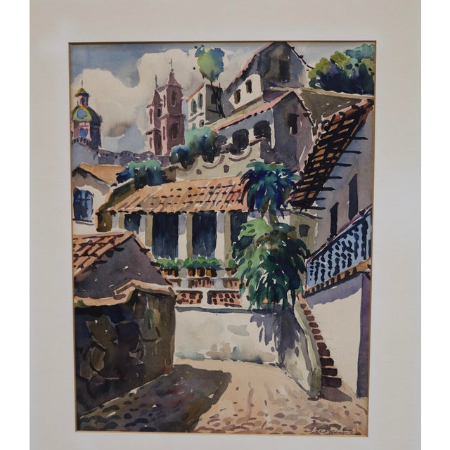 Early 20th Century Watercolor Mediterranean Cityscape Unframed For Sale In Charlotte - Image 6 of 6