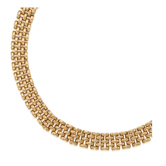 Contemporary 14k Gold Panther Brick Link Choker Style Chain Necklace in the Manner of Cartier, Oversized Spring Ring for Pendants, Signed, Italy For Sale - Image 3 of 4