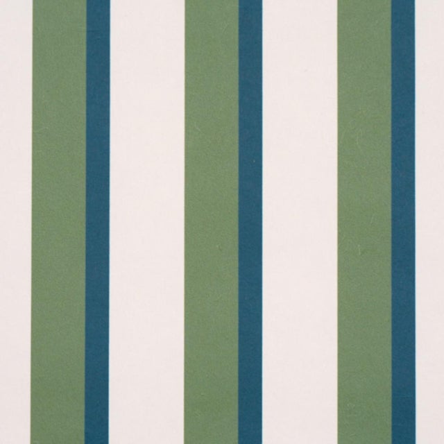 Traditional Schumacher Rigsby Stripe Wallcovering In Peacock For Sale - Image 3 of 6
