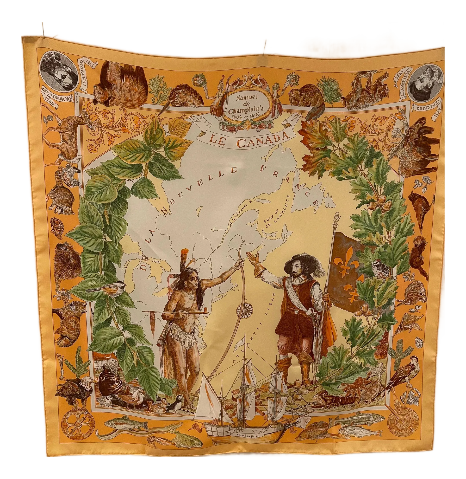 Hermès Samuel De Champlain Silk Scarf by Kermit Oliver 2006 | Chairish