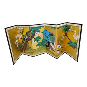 Mid Century East Asian Extra Wide Folding Low Six Panel Landscape Divider Screen