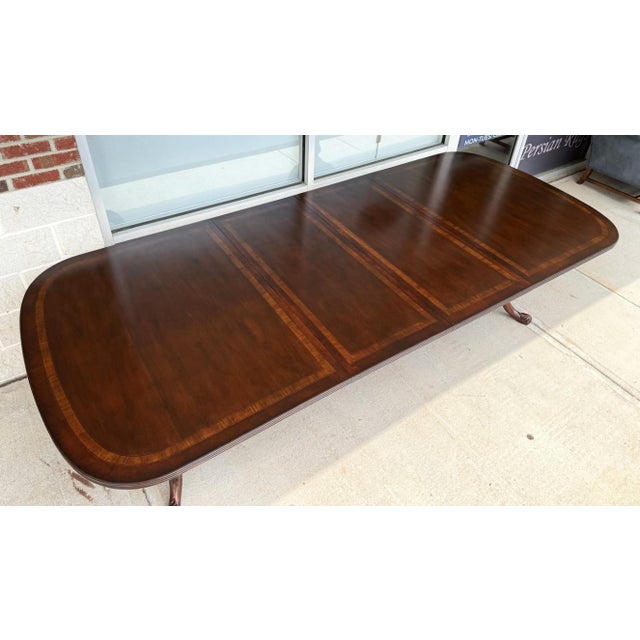 Early 21st Century Drexel Heritage Banded Mahogany Double Pedestal Dining Table With Two Leaves For Sale - Image 5 of 17
