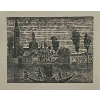 Gianpaolo Berto, Gondoliers in Venice, Etching, 1974 For Sale