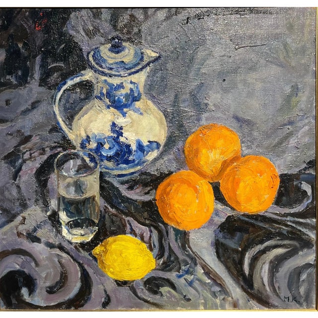 Still life , blue, yellow , orange ,Russian art,Lemon, Published in a monographic catalogue Maya kopitzeva’s works have...
