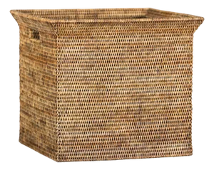 Square Country Style Vintage Rattan Storage Box with Integrated Side Handles