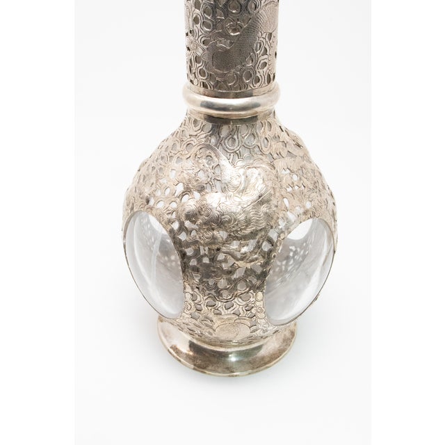 Metal Antique Asian Decanter Silver Over Glass, Late 19th Century For Sale - Image 7 of 13