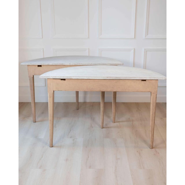 Pair of Swedish Gustavian Demi-Lune Console Tables in Oak, circa 1840–1860 For Sale In Atlanta - Image 6 of 11