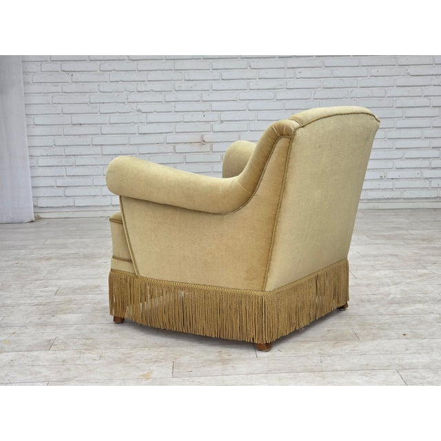 Green Danish Armchair with Velour Upholstery and Oak Legs, 1970s For Sale - Image 8 of 18