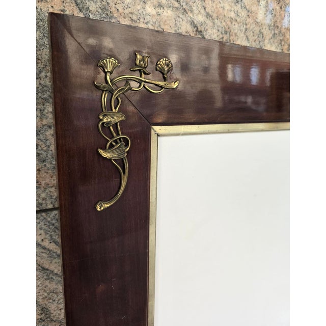 Art Nouveau Mahogany Picture Frame with Brass Floral Mounts, Austria, 1900s For Sale - Image 5 of 10