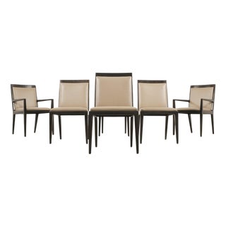 Set of Six Holly Hunt "Stiletto" Walnut Leather Dining Chairs For Sale