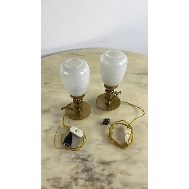 Gold Mid-Century Brass and Murano Glass Table Lamps, 1950s, Set of 2 For Sale - Image 8 of 9