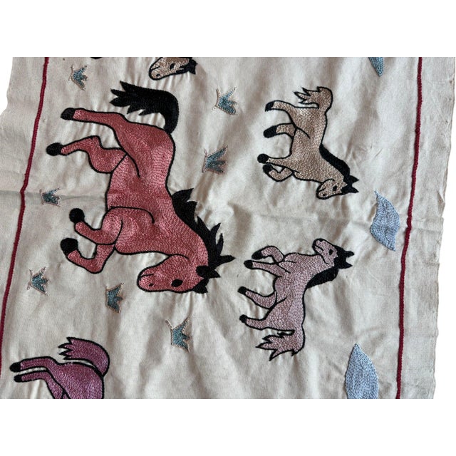 Mid-Century Modern Twelve Horse Suzani Wall Hanging For Sale - Image 3 of 6