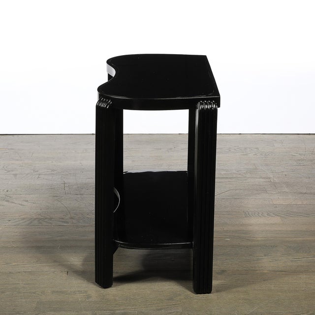 Pair of Art Deco Machine Age Black Lacquer Side Tables With Inset Vitrolite Tops For Sale - Image 12 of 18