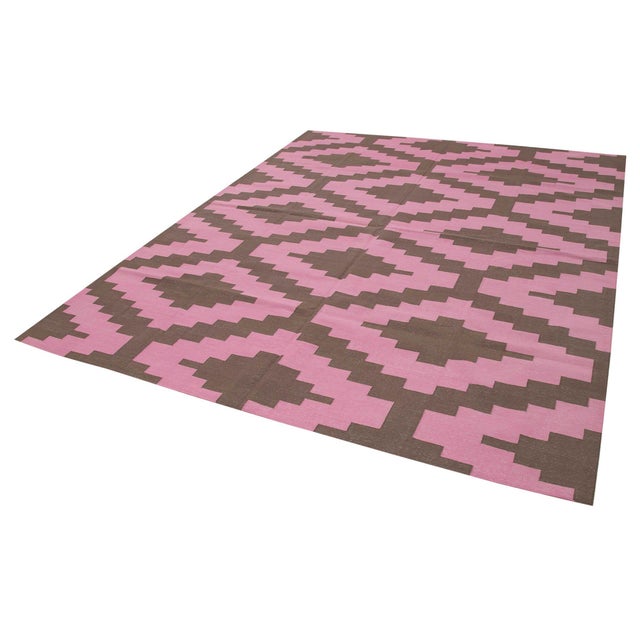 Pink Dhurrie Rug with Geometric Pattern Chairish