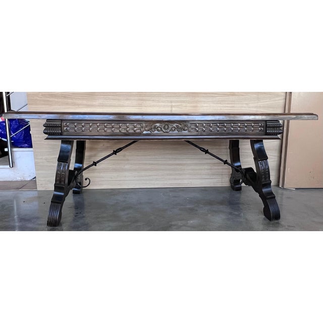 Early 20th Century Early 20th Century Large Spanish Two Faces Baroque Style Oak Library Table or Center table For Sale - Image 5 of 18