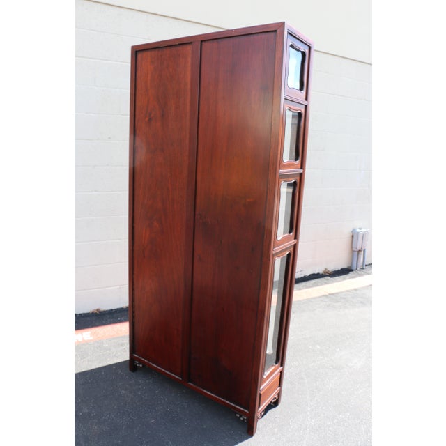 Vintage Asian-Inspired Rosewood Display Cabinet / Curio With Glass Doors and Brass Hardware For Sale - Image 16 of 18