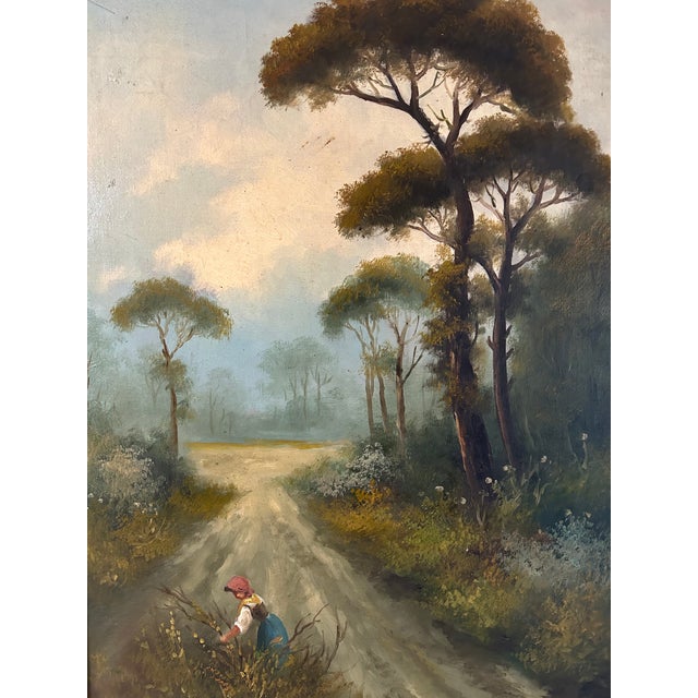 Pair of Antique 19th Century Continental Vertical Landscape Paintings For Sale - Image 9 of 15