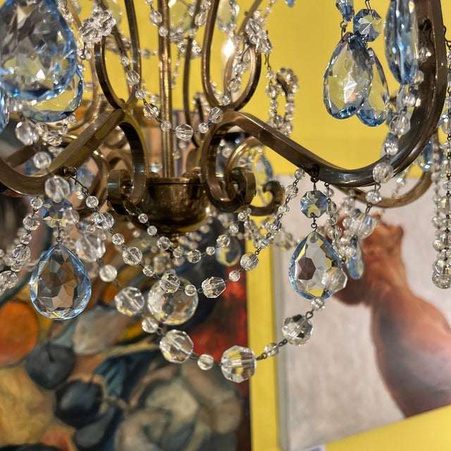 Bronze Finish Iron Scroll Crystal Swag Chandelier With Bronze Finish Canopy For Sale - Image 4 of 11