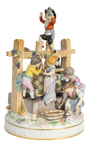 Large The Wine Press Figurine Group in Porcelain from Meissen, Early 20th Century
